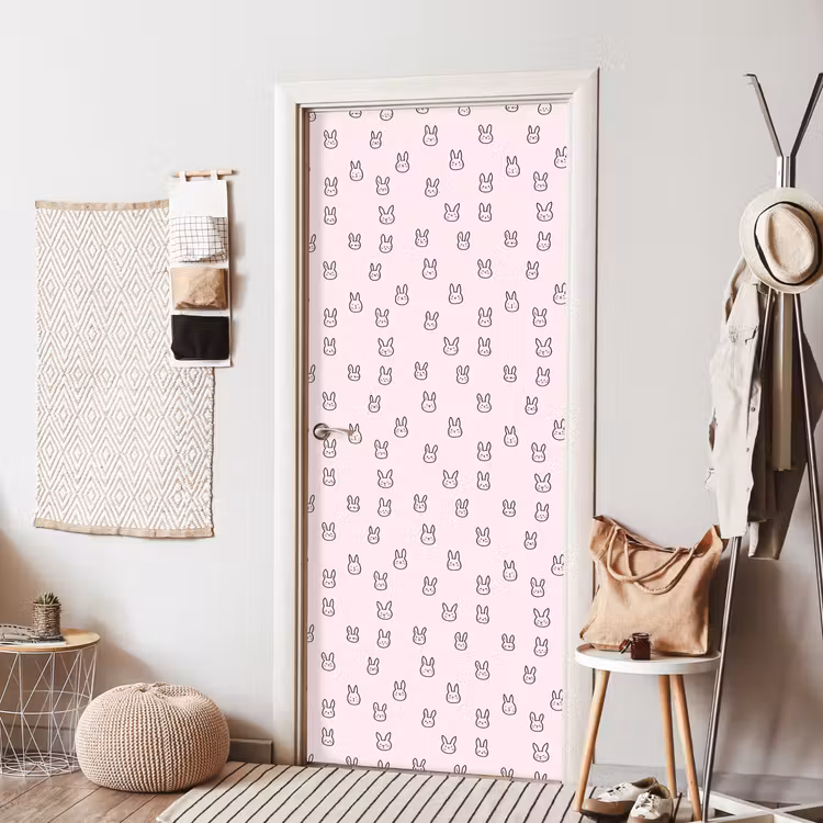 Konijnen - Minimalistisch - Roze deurposter klein 289 -sfeer6