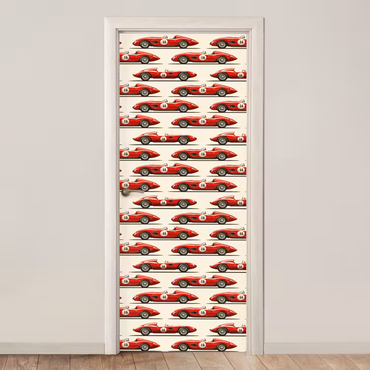 Raceauto - Retro - Rood deurposter klein 289 -3d_beige