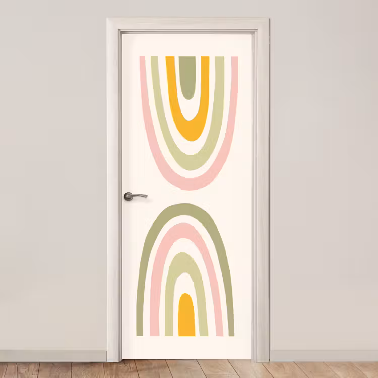 Regenboog - Pastel - Groen - Roze - Modern deurposter klein -3d_beige