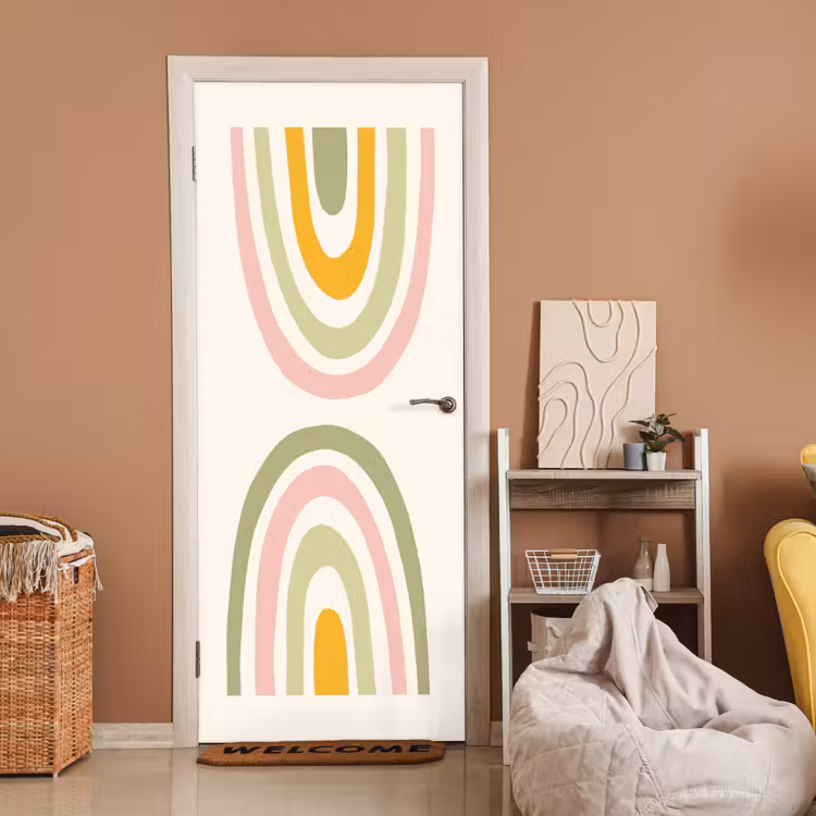 Regenboog - Pastel - Groen - Roze - Modern deurposter klein -sfeer1