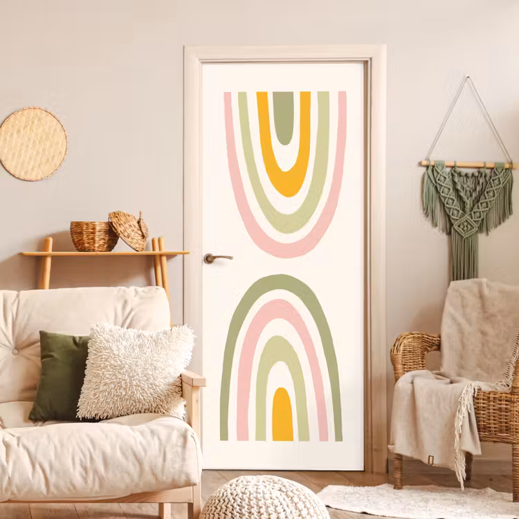 Regenboog - Pastel - Groen - Roze - Modern deurposter klein -sfeer2