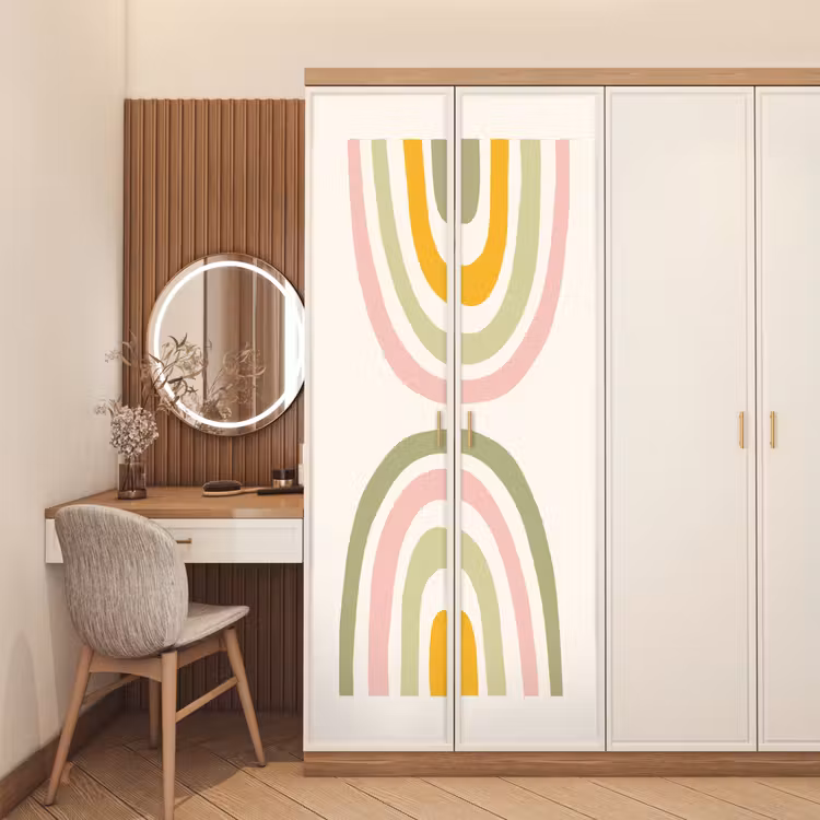 Regenboog - Pastel - Groen - Roze - Modern deurposter klein -sfeer3