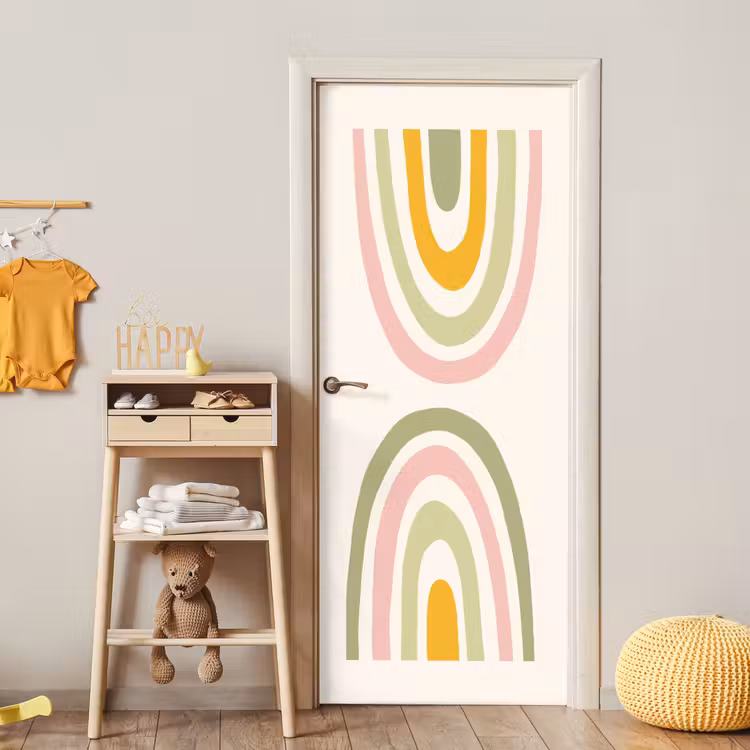 Regenboog - Pastel - Groen - Roze - Modern deurposter klein -sfeer4