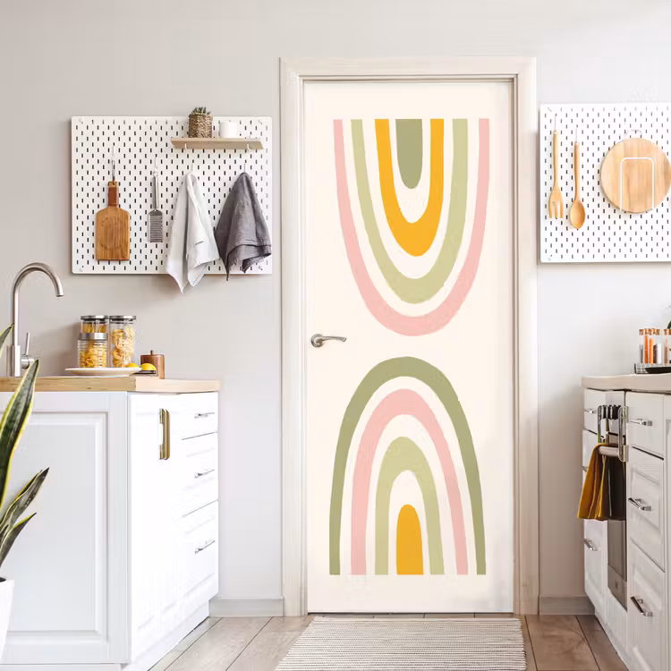 Regenboog - Pastel - Groen - Roze - Modern deurposter klein -sfeer5