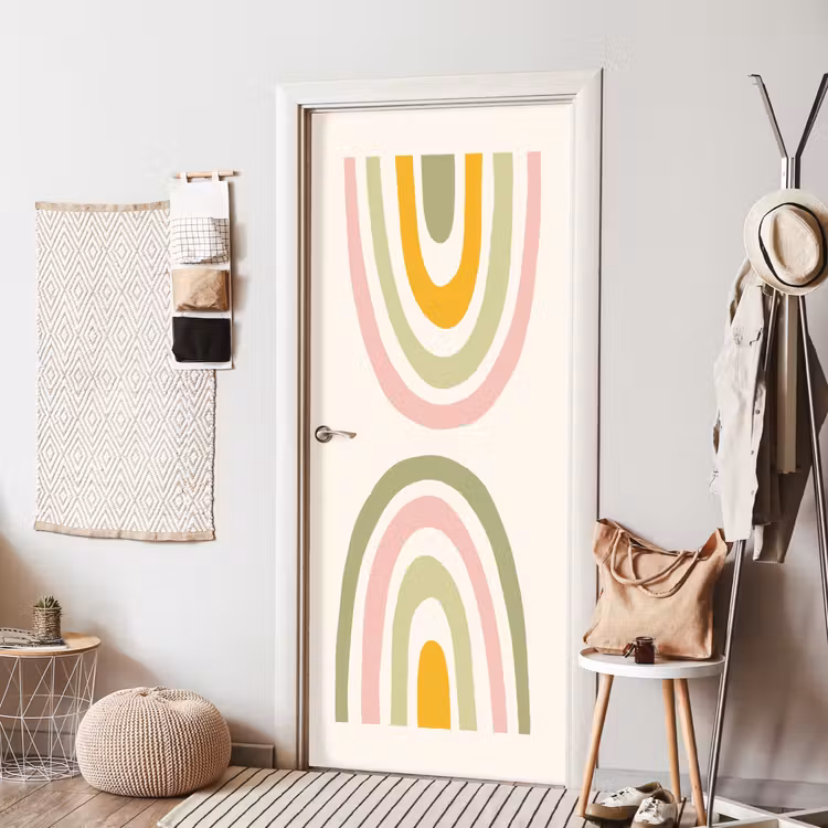Regenboog - Pastel - Groen - Roze - Modern deurposter klein -sfeer6