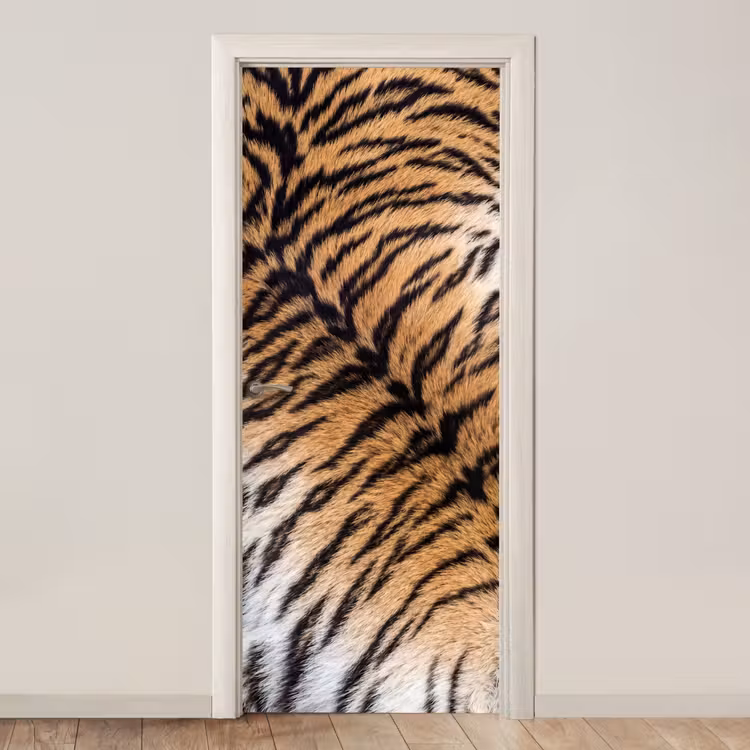Realistisch - Tijgervacht - Zwart deurposter klein -3d_beige
