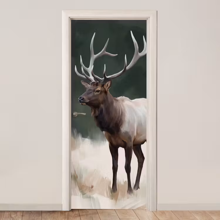 Edelhert - Gewei - Schildering - Rustiek deurposter klein -3d_beige