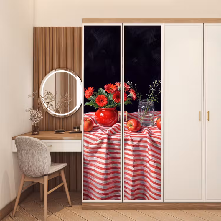 Door sticker - Red Flowers - Vase - Rode bloemen - Vaas deurposter klein