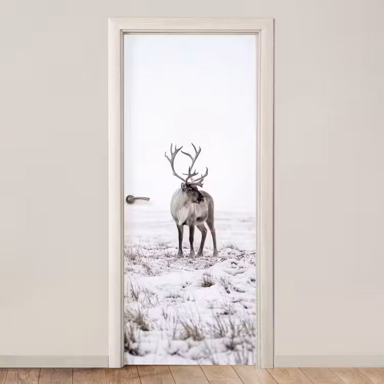 Rendier - Gewei - Sneeuw - Winter deurposter klein -3d_beige