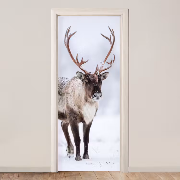 Rendier - Gewei - Toendra - Sneeuw - Wild deurposter klein -3d_beige