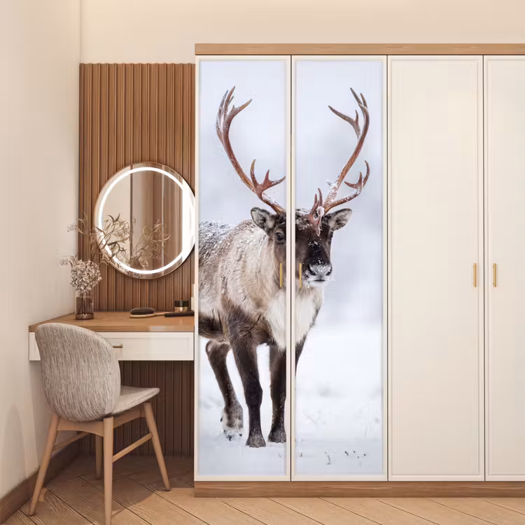 Rendier - Gewei - Toendra - Sneeuw - Wild deurposter klein -sfeer3