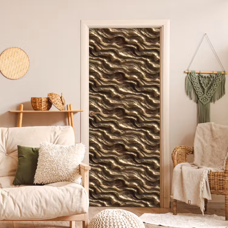 Reliëf - Golven - Abstract - Bronsgoud deurposter klein 289 -sfeer2