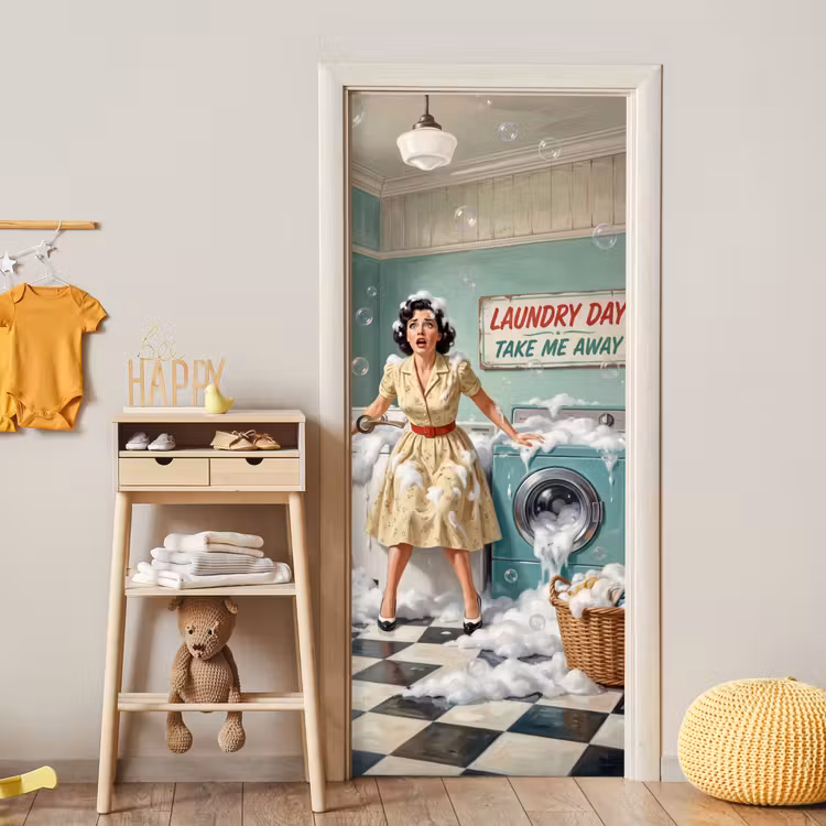 Retro - Blauw - Vrouw deurposter klein -sfeer4