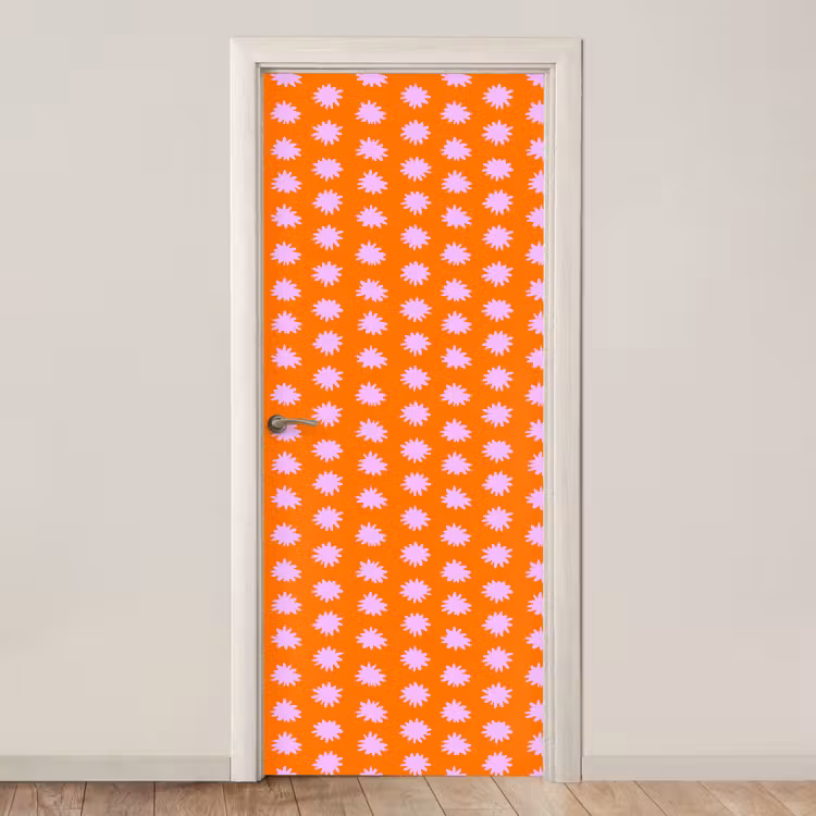 Retro - Bloemen - Oranje deurposter klein 289 -3d_beige
