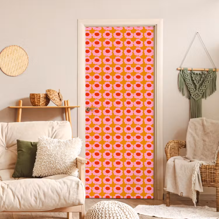 Retro - Bloemen - Roze deurposter klein 289 -sfeer2