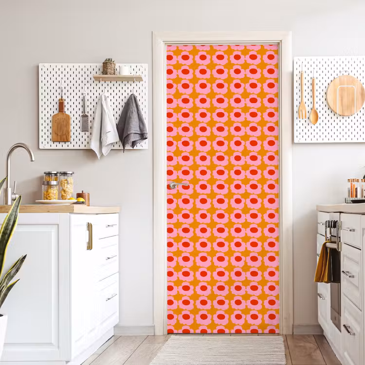 Retro - Bloemen - Roze deurposter klein 289 -sfeer5
