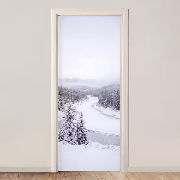 Rivier - Bevroren - Landschap - Winter deurposter klein -3d_beige