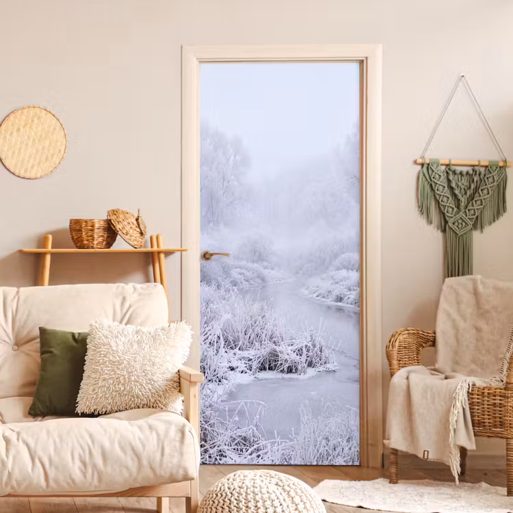 Rivier - Sneeuw - Bos - Winter - Schilderachtig deurposter klein -sfeer2
