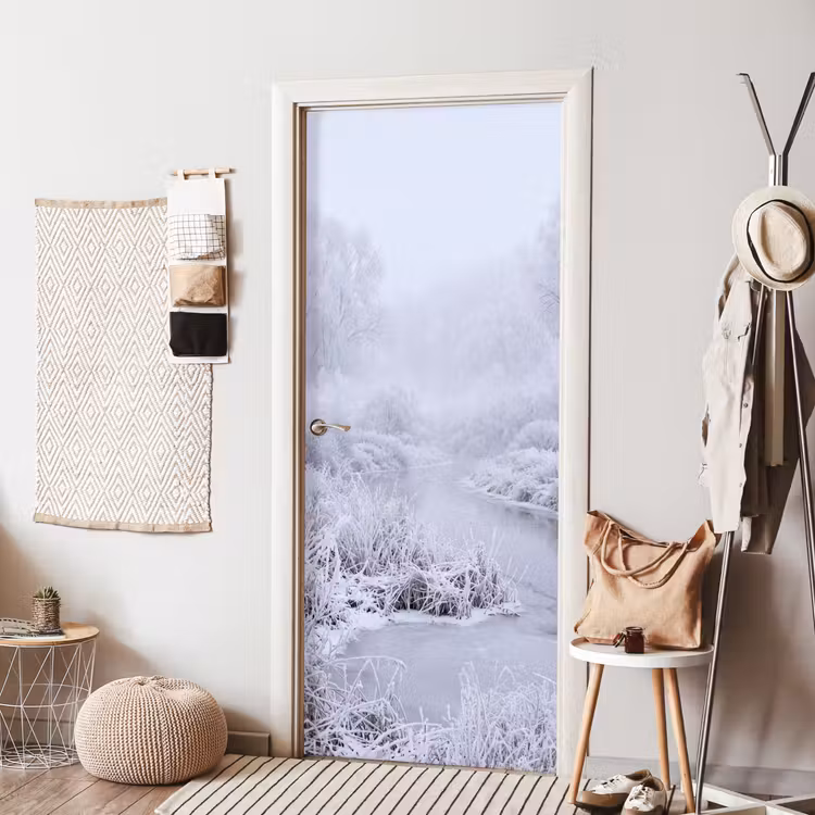Rivier - Sneeuw - Bos - Winter - Schilderachtig deurposter klein -sfeer6