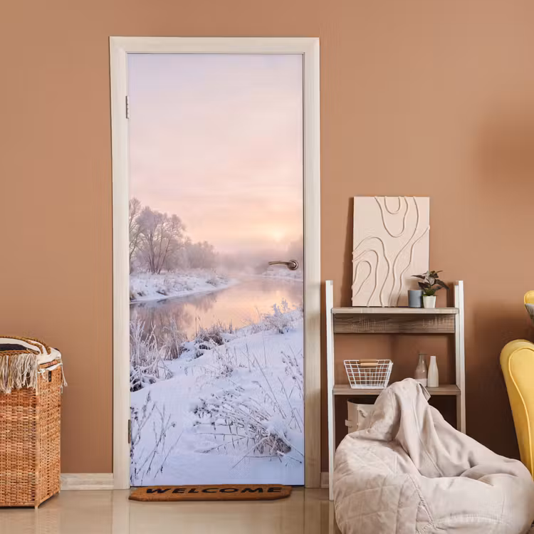 Rivier - Winter - Landschap - Sneeuw - Zonsopgang deurposter klein -sfeer1