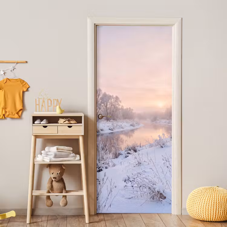 Rivier - Winter - Landschap - Sneeuw - Zonsopgang deurposter klein -sfeer4