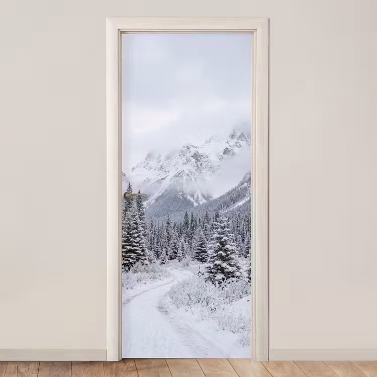 Weg - Bergen - Sneeuw - Naaldbos - Avontuurlijk deurposter klein -3d_beige
