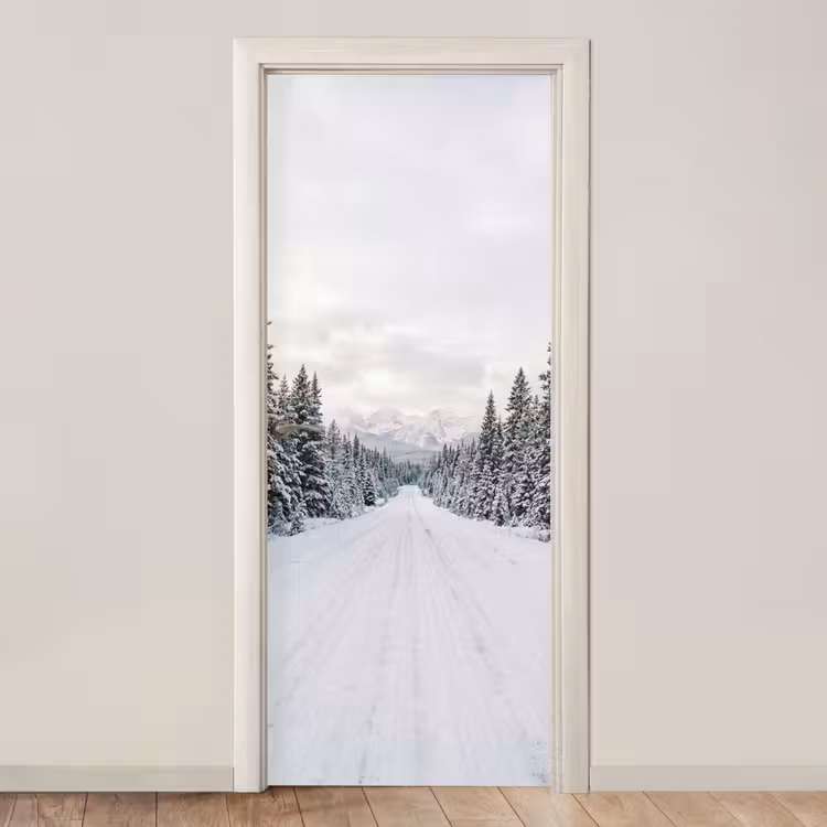 Weg - Sneeuw - Naaldbos - Winter - Avontuurlijk deurposter klein -3d_beige