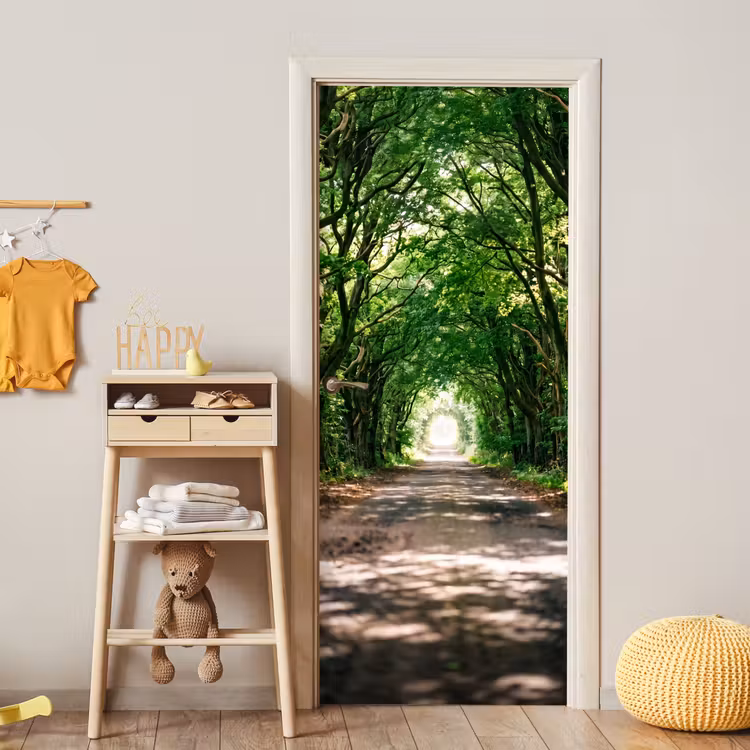 Weg - Bomen - Natuur - Groen deurposter klein -sfeer4