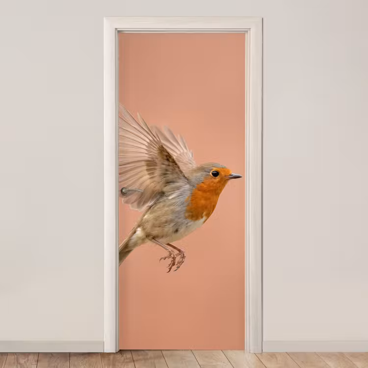 Roodborst - Natuur - Roze deurposter klein -3d_beige
