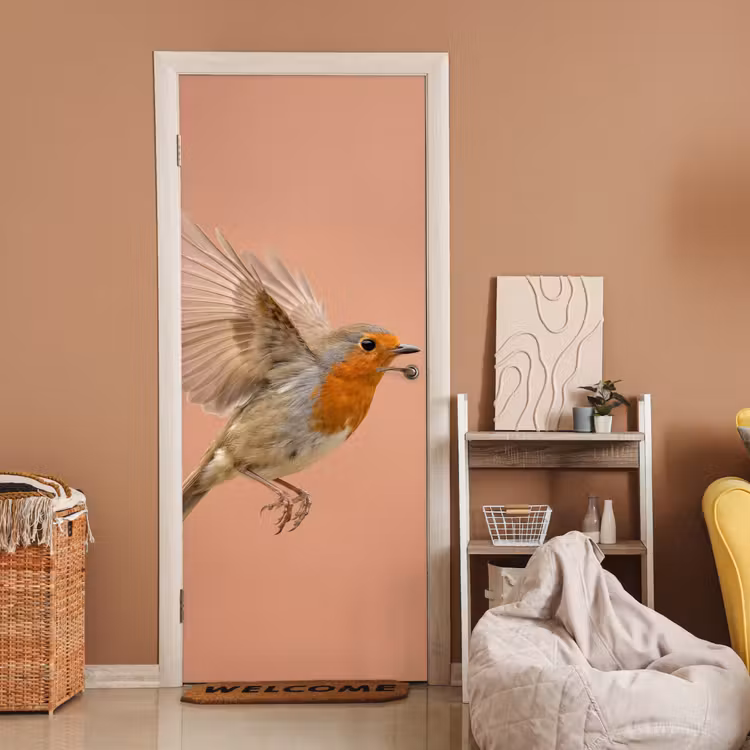 Roodborst - Natuur - Roze deurposter klein -sfeer1