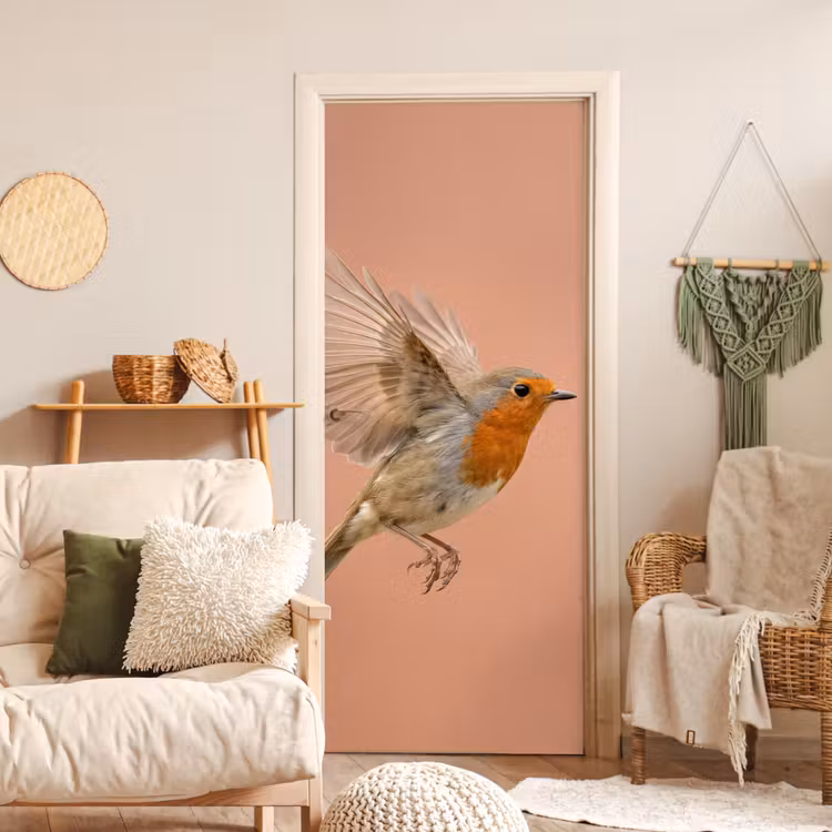 Roodborst - Natuur - Roze deurposter klein -sfeer2