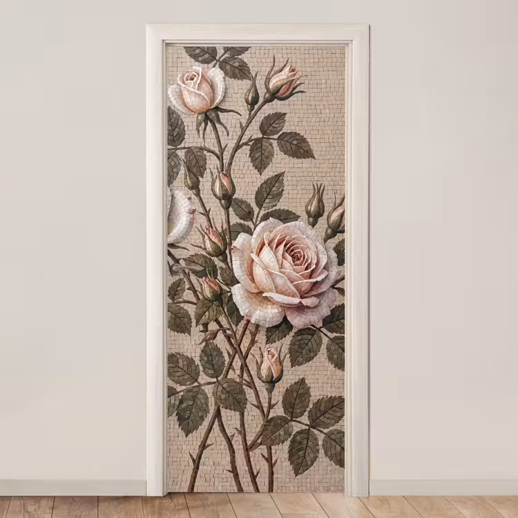 Roos - Mozaïek - Bloemen - Klassiek - Beige deurposter klein -3d_beige