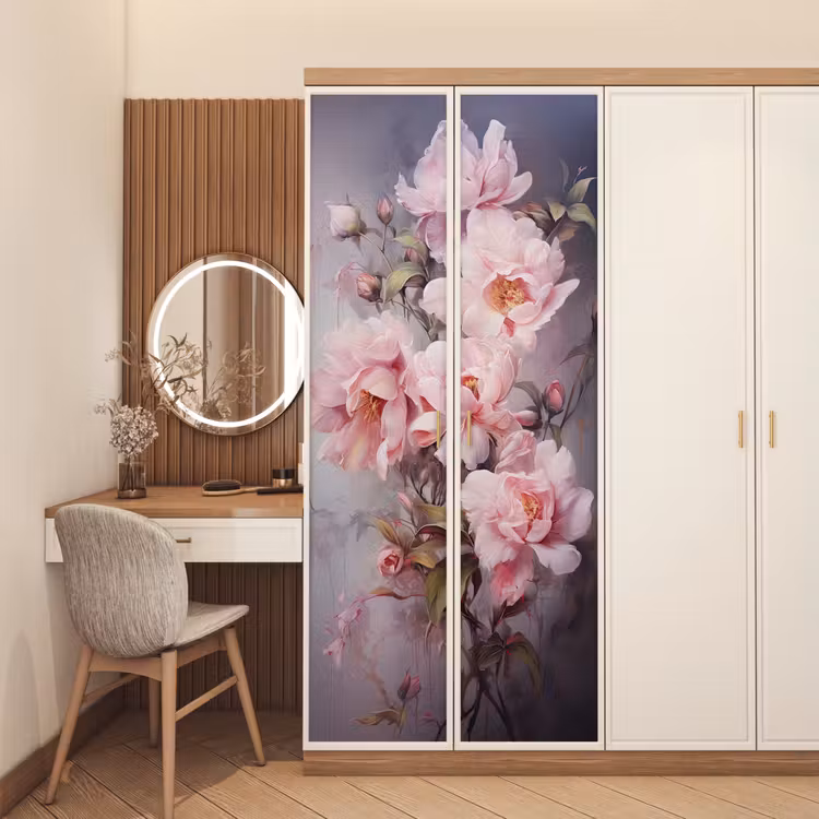 Rozen - Bloemen - Roze - Kunst - Watercolor deurposter klein -sfeer3