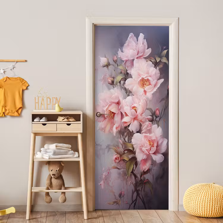 Rozen - Bloemen - Roze - Kunst - Watercolor deurposter klein -sfeer4