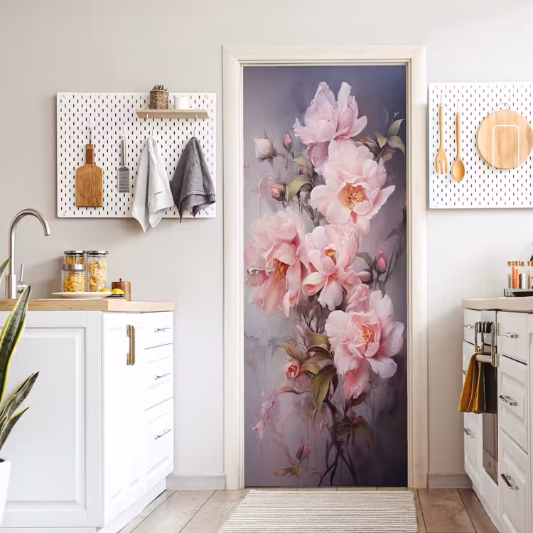 Rozen - Bloemen - Roze - Kunst - Watercolor deurposter klein -sfeer5