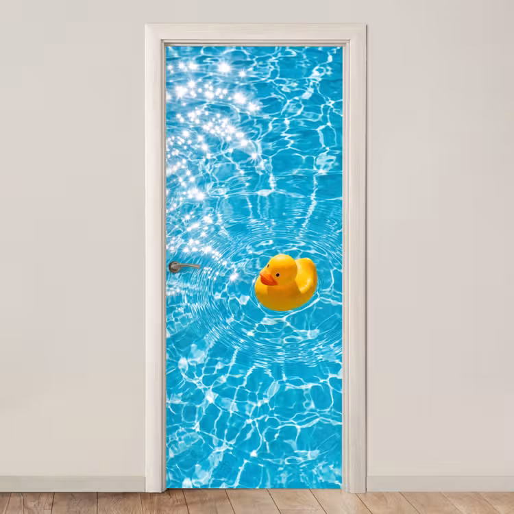 Badeend - Dobberen - Blauw deurposter klein -3d_beige