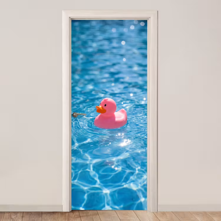 Badeend - Dobberend - Roze deurposter klein -3d_beige