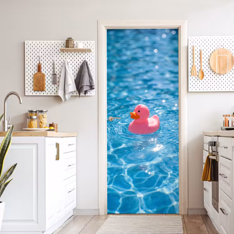 Badeend - Dobberend - Roze deurposter klein -sfeer5