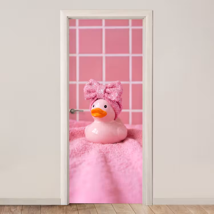 Badeend -Strik - Roze deurposter klein -3d_beige