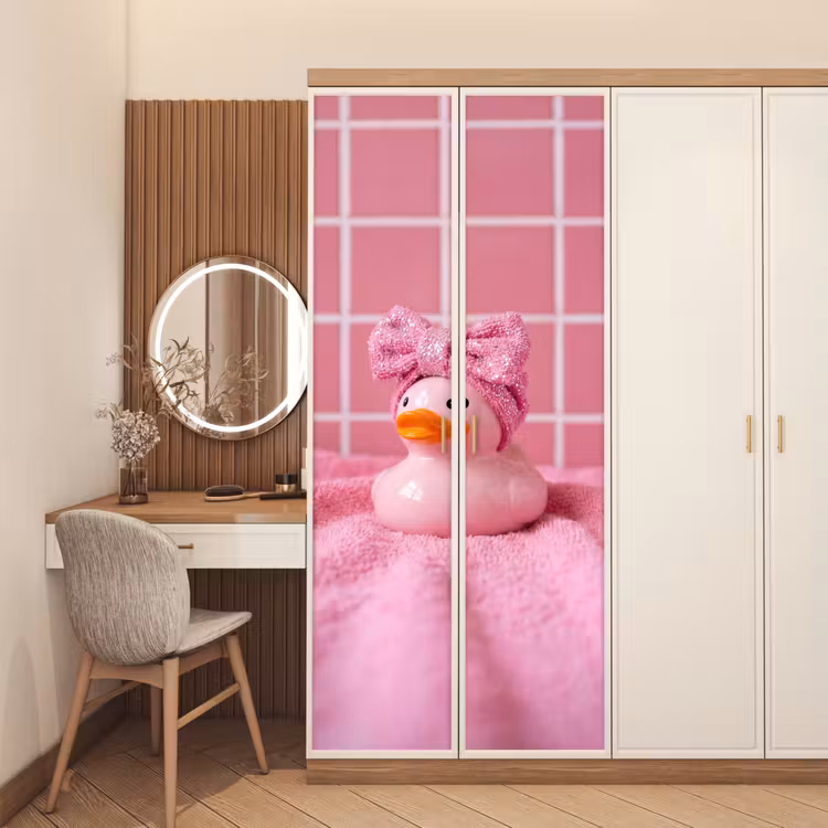 Badeend -Strik - Roze deurposter klein -sfeer3