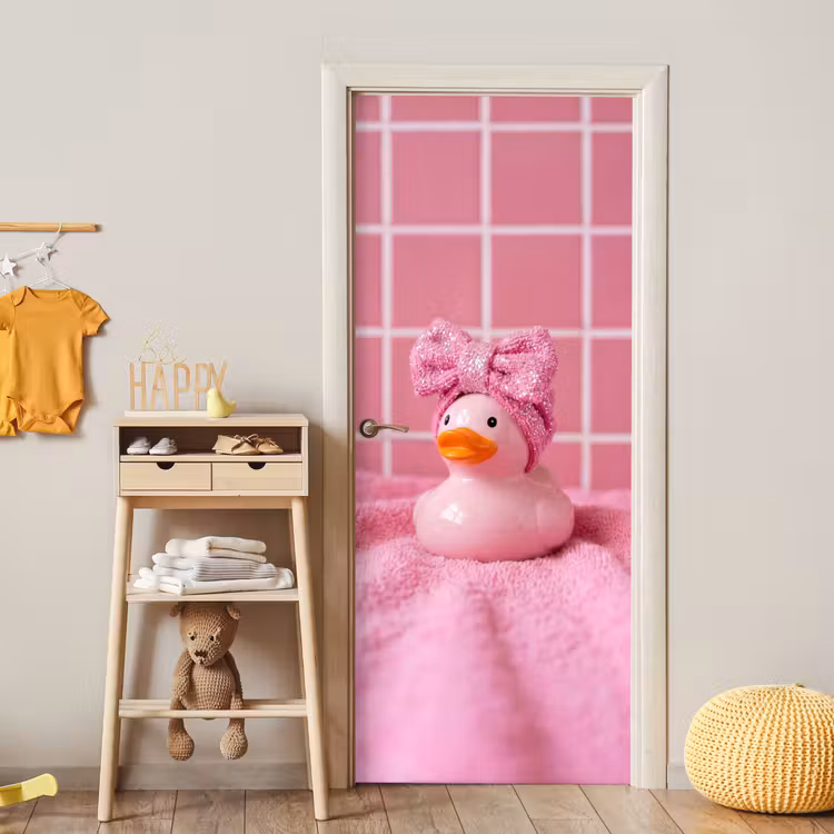 Badeend -Strik - Roze deurposter klein -sfeer4