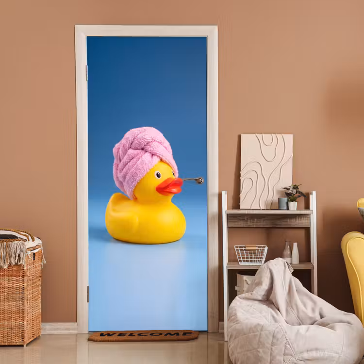 Badeend - Handdoek - Blauw deurposter klein -sfeer1