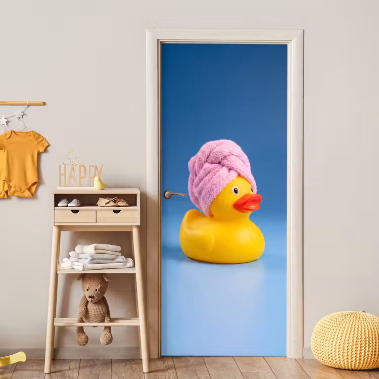 Badeend - Handdoek - Blauw deurposter klein -sfeer4