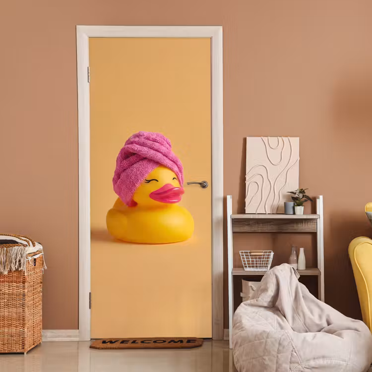 Badeend - Handdoek - Kleurrijk deurposter klein -sfeer1