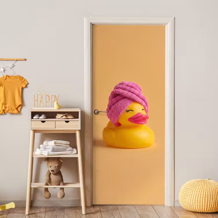 Badeend - Handdoek - Kleurrijk deurposter klein -sfeer4