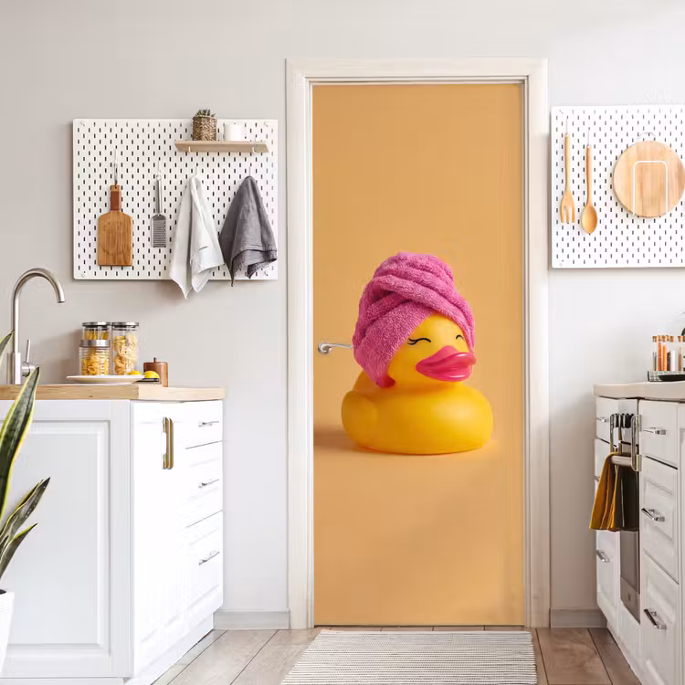 Badeend - Handdoek - Kleurrijk deurposter klein -sfeer5