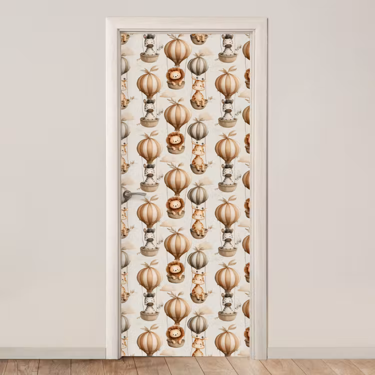 Safari - Luchtballonen - Taupe deurposter klein 289 -3d_beige