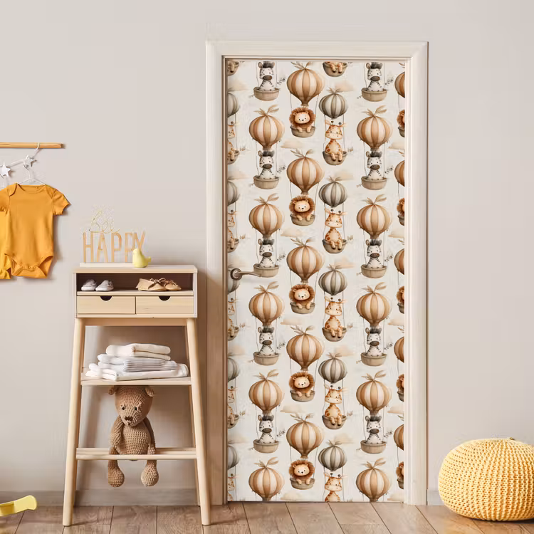 Safari - Luchtballonen - Taupe deurposter klein 289 -sfeer4