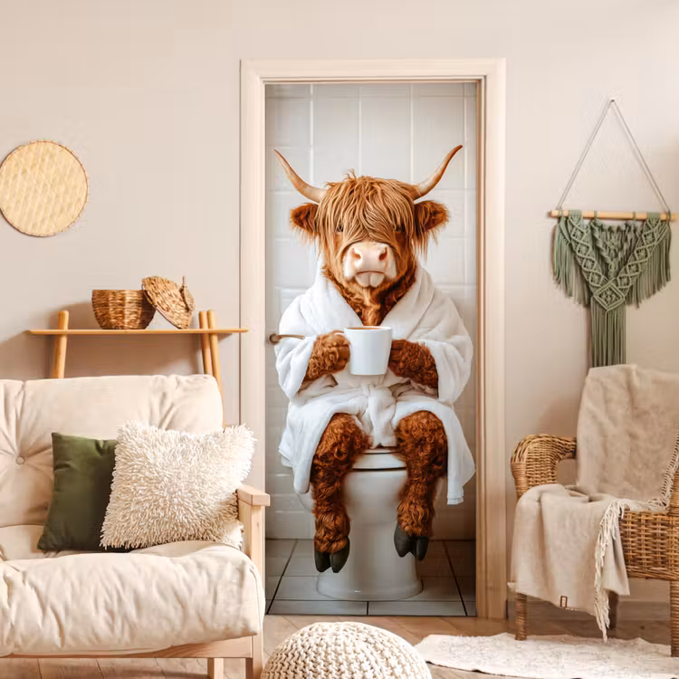 Schotse Hooglander - WC - Badjas - Modern - Dieren deurposter klein -sfeer2