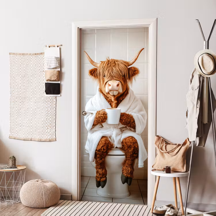 Schotse Hooglander - WC - Badjas - Modern - Dieren deurposter klein -sfeer6